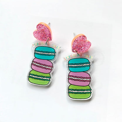 Acrylic Glitter Macarons Dangle Earrings Women Girl Fashion Trendy Jewelry