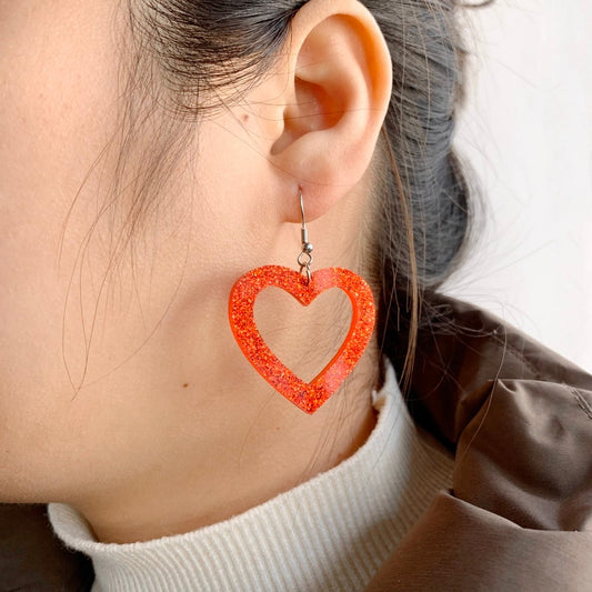 Simple Classic Style Glitter Red Hollow Out Heart Dangle Earrings for Girls