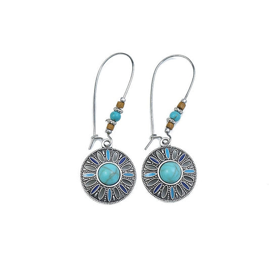 Turquoise Round Flower Drop Charm Earrings For Women Girl Fashion Modern Jewelry