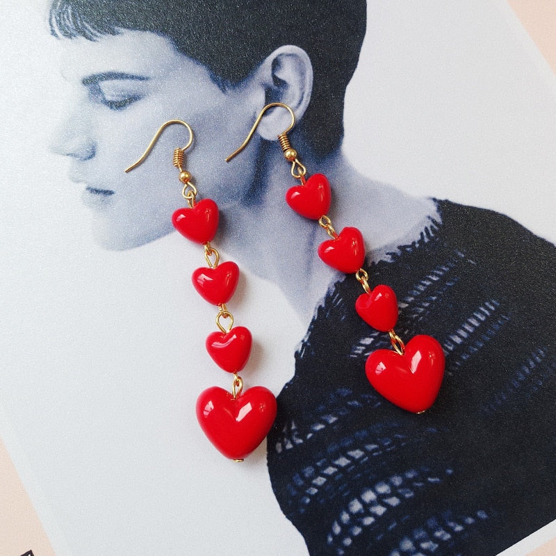 Four Red Hearts Dangle Earrings Women Gifts Earring Cute Girls Eardrop Jewelry