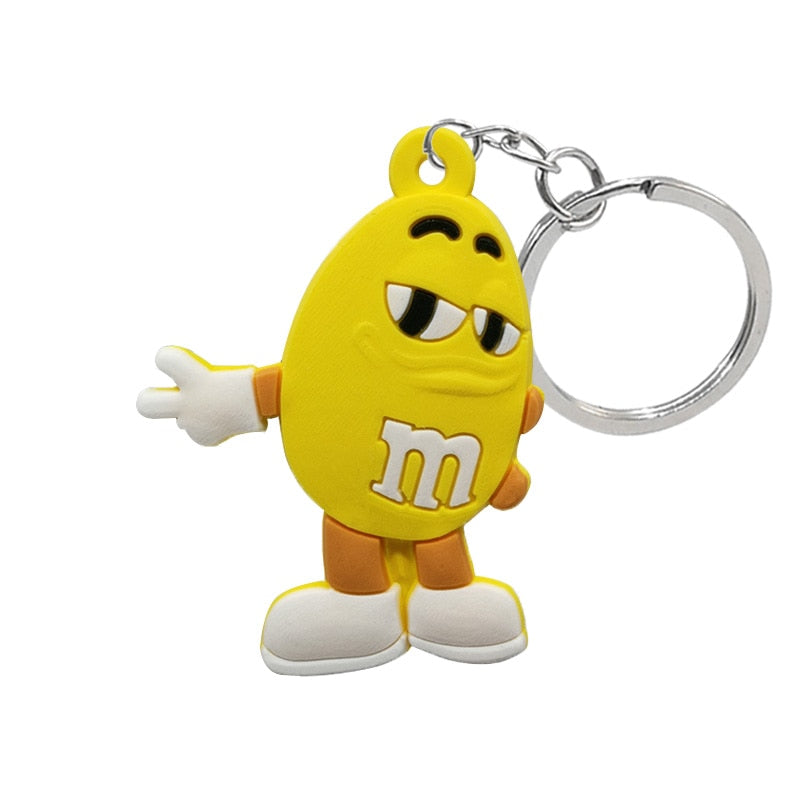 8 Styles PVC Colorful Bean M&M Keychain Cartoon Key Ring Anime Pendant Key