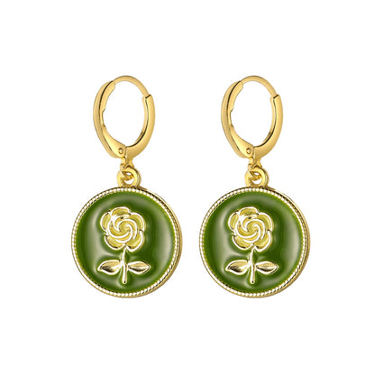 Green Rose Dangle Earrings Fashion Party Girls Pendant Earrings Women Jewelry