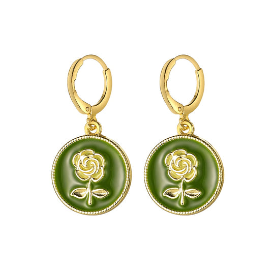 Green Rose Dangle Earrings Fashion Party Girls Pendant Earrings Women Jewelry