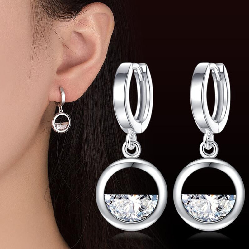 Half Full Crystal Drop Charm Earrings For Women Girl Fashion Modern Jewelry Gift