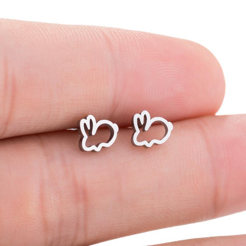 Rabbit Stainless Steel Stud Earrings for Women Animal Jewelry Earrings Female