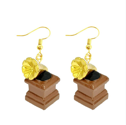 Retro Gramophone Drop Earrings Cartoon Art Women Party Jewelry Ear Fashion