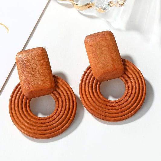 Wooden Amber Drop Earrings Modern Women Stylish Gift Jewelry Ear Fashion Pendant