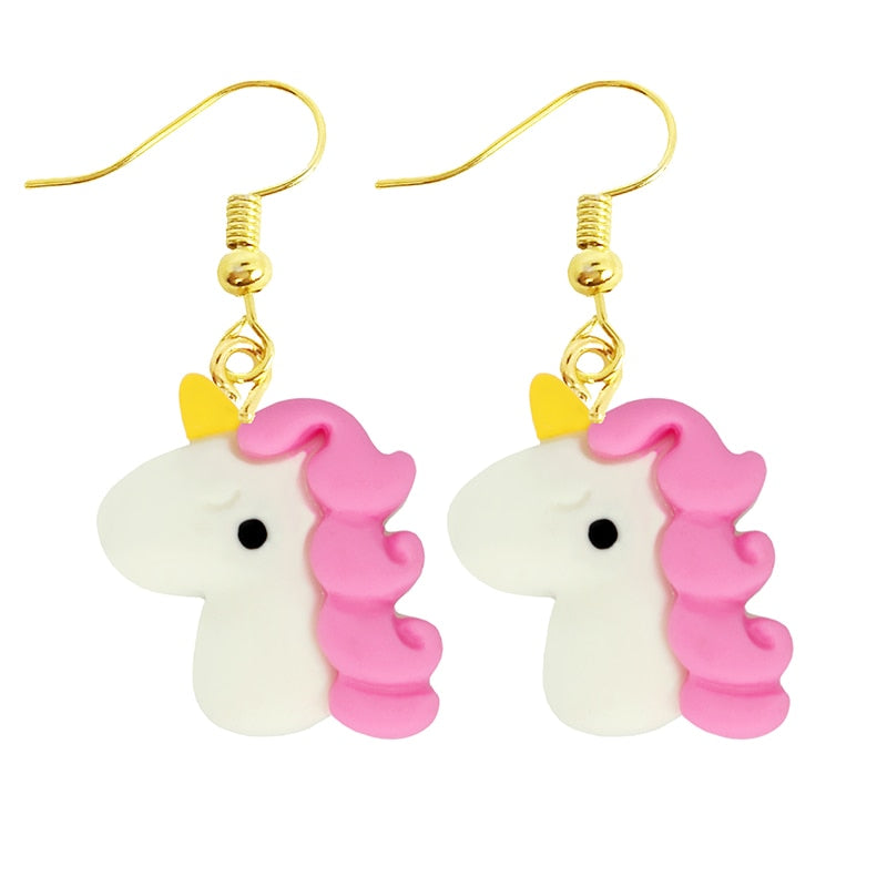 Pink Hair Unicorn Drop Earrings Women Art Fashion Cartoon Earrings Creative