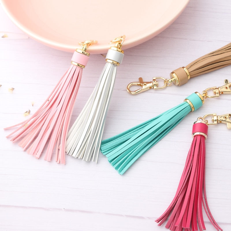 19 Colors PU Leather Tassel Keychain Cartoon Key Holder Car handbag Keyring Gift