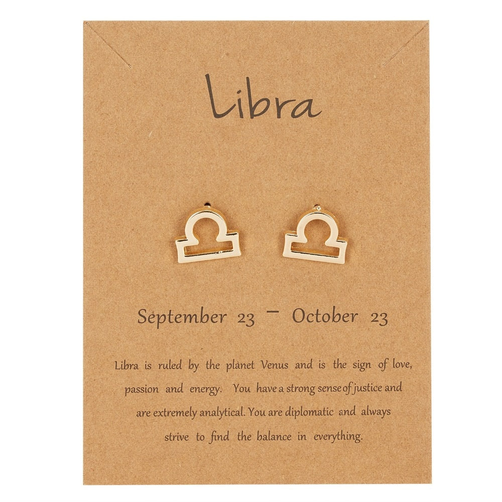 Libra Zodiac Constellations Sign Stainless Steel Earrings Women Jewelry Small