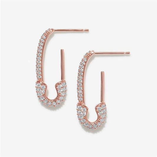 1pair Rose Gold Color Crystal Safety Pin Drop Earrings Fashion Women Summer