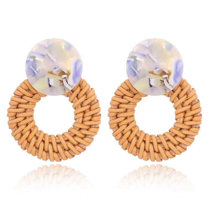 29 Styles Wooden Straw Woven Rattan Vine Braid Drop Earrings Modern Women