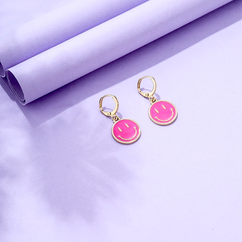 Pink Smile Pendant Drop Dangle Earrings Women Girl Fashion Trendy Jewelry