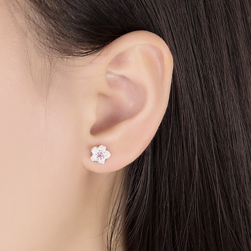 Pink Detail Flower Earring Studs Ear Earrings Jewelry Accessories Birthday Gift