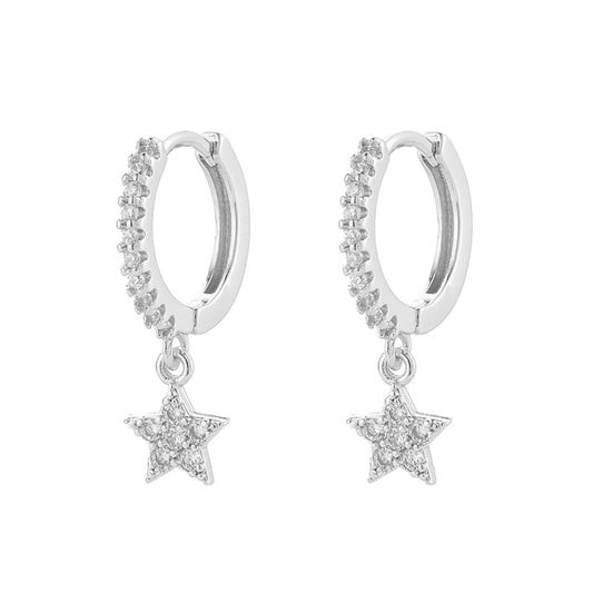 Silver-colored Rhinestone Star Piercing Cartilage Earrings Women Girl Fashion