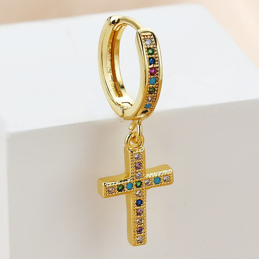 1pc Colorful Rhinestone Cross Cartilage Earring Ear Piercing For Women Girl