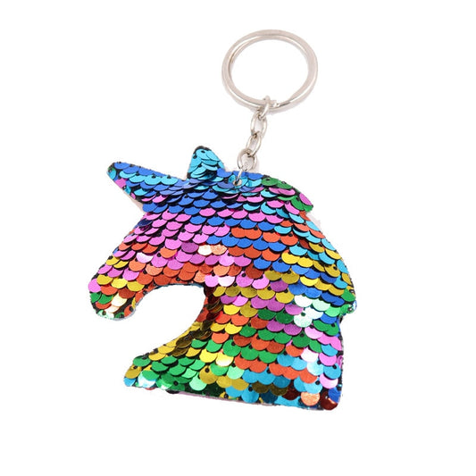 Colorful Unicorn Horse Sequin Keychain Sparkling Love Keyring Women Shoulder Bag