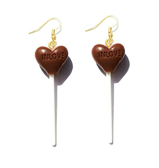 Chocolate Heart Resin Candy Lollipop Drop Earrings Cartoon Ear Pendants