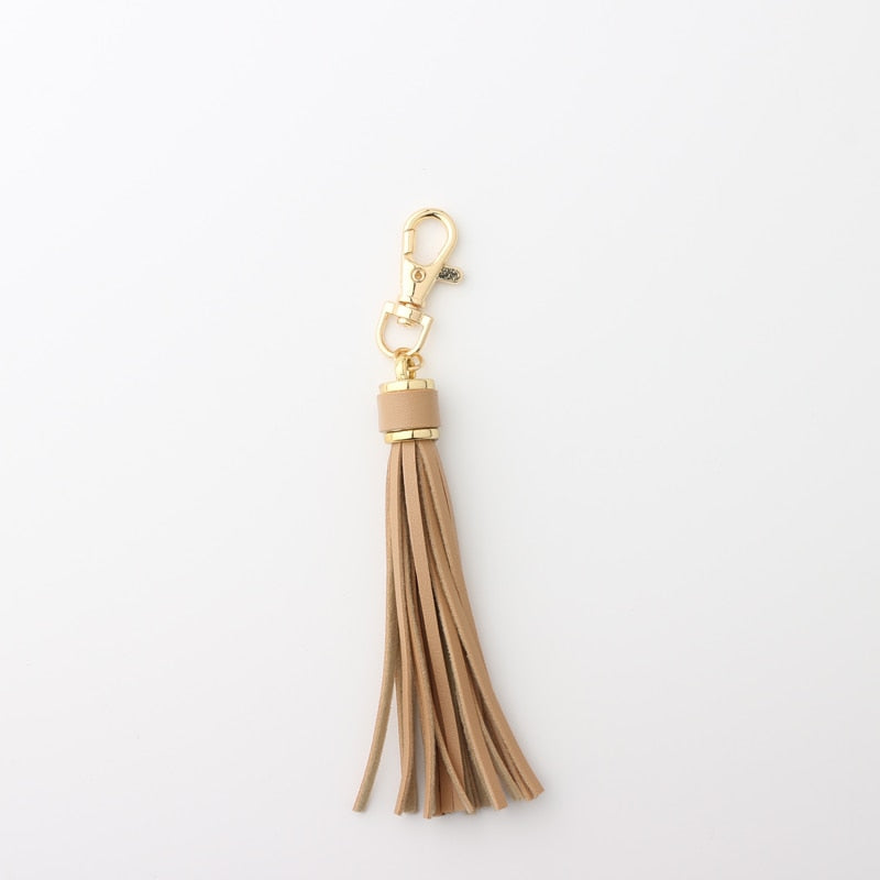 Khaki Tassel PU Leather Keychain Cartoon Key Holder Car handbag Keyring Gift