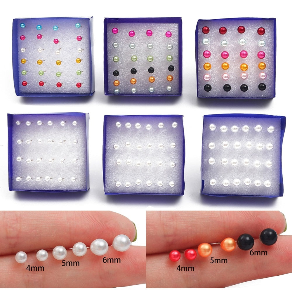 12 Pairs 5mm White Color Pearl Stud Earrings Cartoon Ear Pendants Accessories