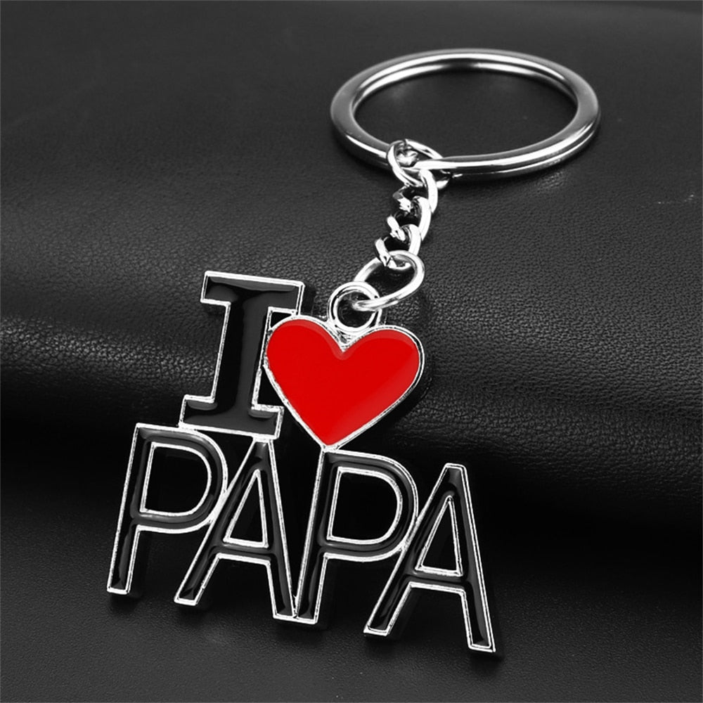 I Love Mama Papa Letters Metal Keychains Charms Mothers Fathers Day Gift Key