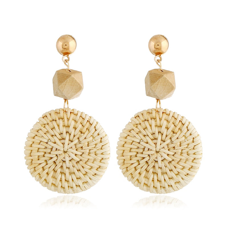 29 Styles Wooden Straw Woven Rattan Vine Braid Drop Earrings Modern Women