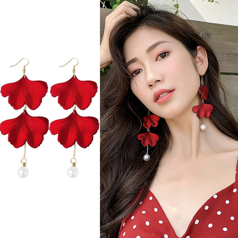 Red Leafs Dangle Earrings Fashion Party Girls Pendant Earrings Women Jewelry