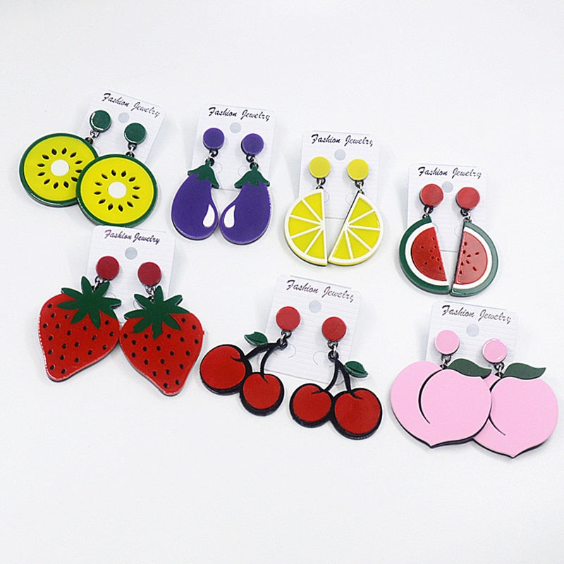 12 Styles Watermelon Lemon Strawberry Cherry Dangle Earrings Cartoon Ear