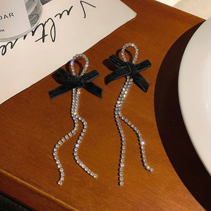 Black Bow Tassel Lady Cute Drop Earrings for Women Jewelry Girls Earrings