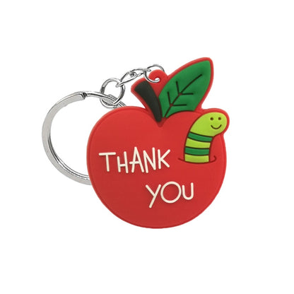 Red Apple And Worm PVC Keyring Cute Cartoon Style Keychains Bag Car Pendant