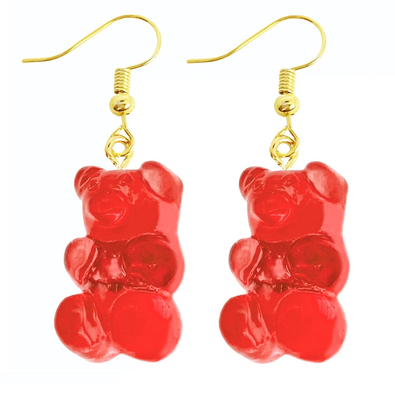 Red Bear Drop Earrings Women Art Fashion Cartoon Earrings Creative Jewelry