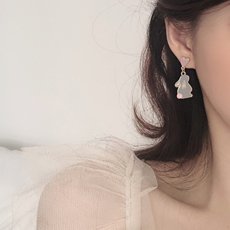 Rabbit and Bow Drop Earrings Women Party Wedding Jewelry Creative Gifts Earrings