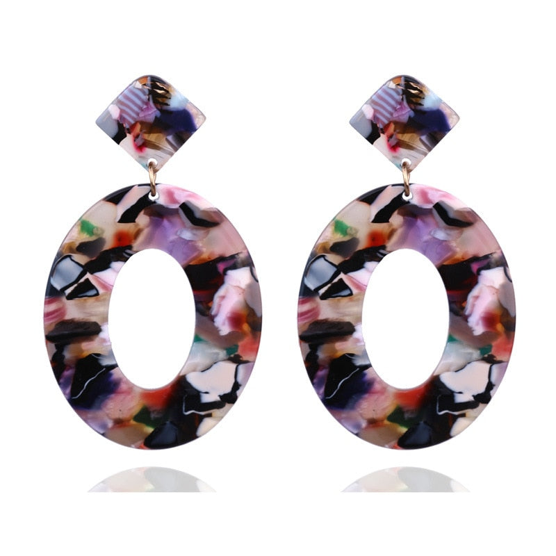 Acrylic Purple Stone Pattern Drop Earrings Cartoon Art Women Party Jewelry Ear