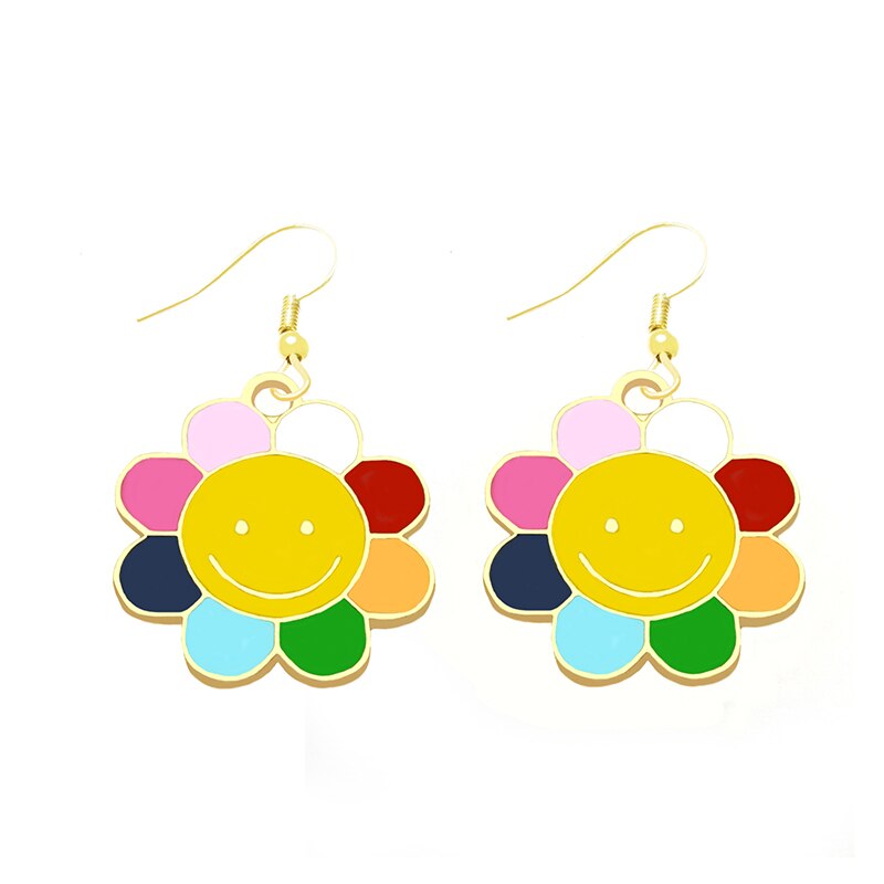 Multicolor Flower Drop Earrings Cartoon Art Women Party Jewelry Ear Fashion