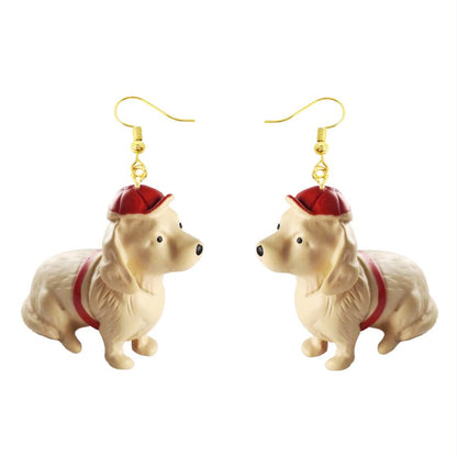 Red Hat Dog Drop Earrings Cartoon Art Women Party Jewelry Ear Fashion Pendant