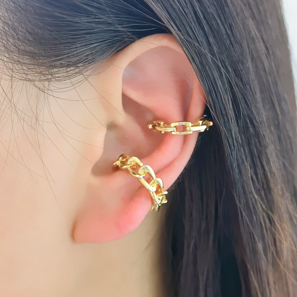 2pc Chain Pattern Boho Ear Cuff Set Earrings Women Travel Fashion Cartoon