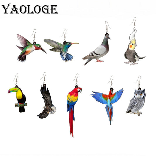 8 Styles Acrylic Hummingbird Pigeon Eagle Owl Parrot Dangle Earrings Women