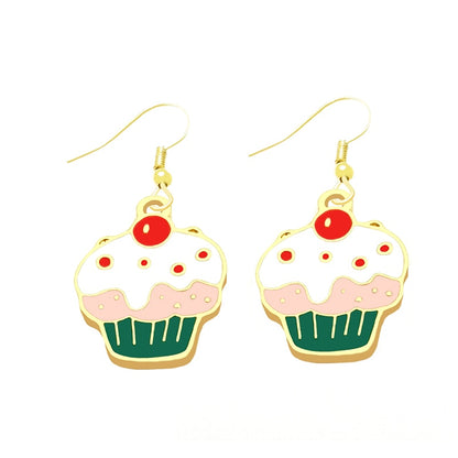 Cherry Cupcake Drop Earrings Cartoon Ear Pendants Accessories Women Art Jewelry