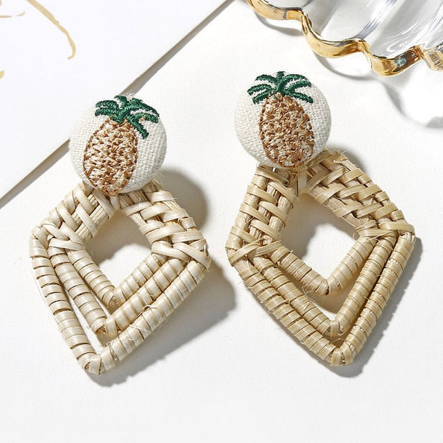 29 Styles Wooden Straw Woven Rattan Vine Braid Drop Earrings Modern Women