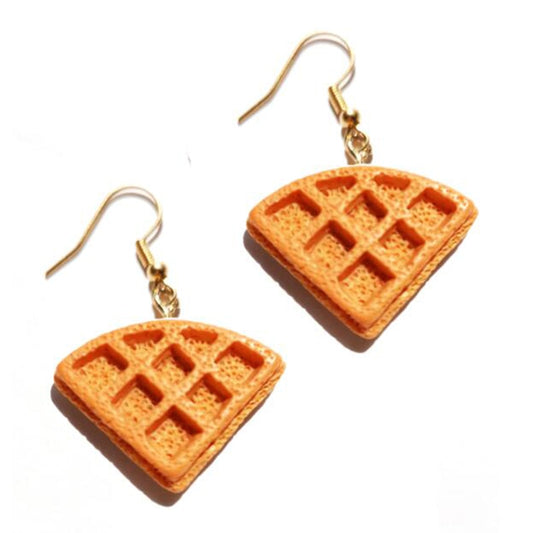 Funny Cute Breakfast Waffle Drop Earrings Women Creativity Jewelry Cute Earring