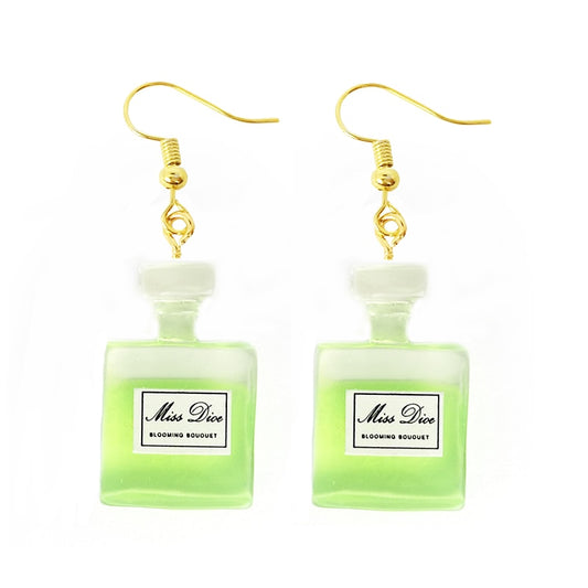 Green Perfume Bottle Drop Earrings Women Art Fashion Cartoon Earrings Creative