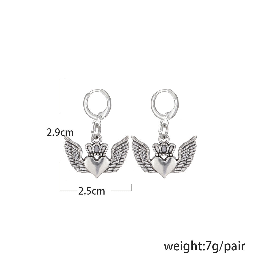 Antique Style Heart and Wings Dangle Earrings Charms Jewelry Fashion Creative