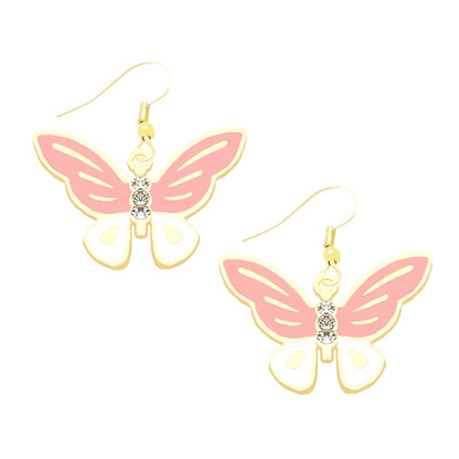 White Pink Butterfly Drop Earrings Cartoon Ear Pendants Accessories Women Art