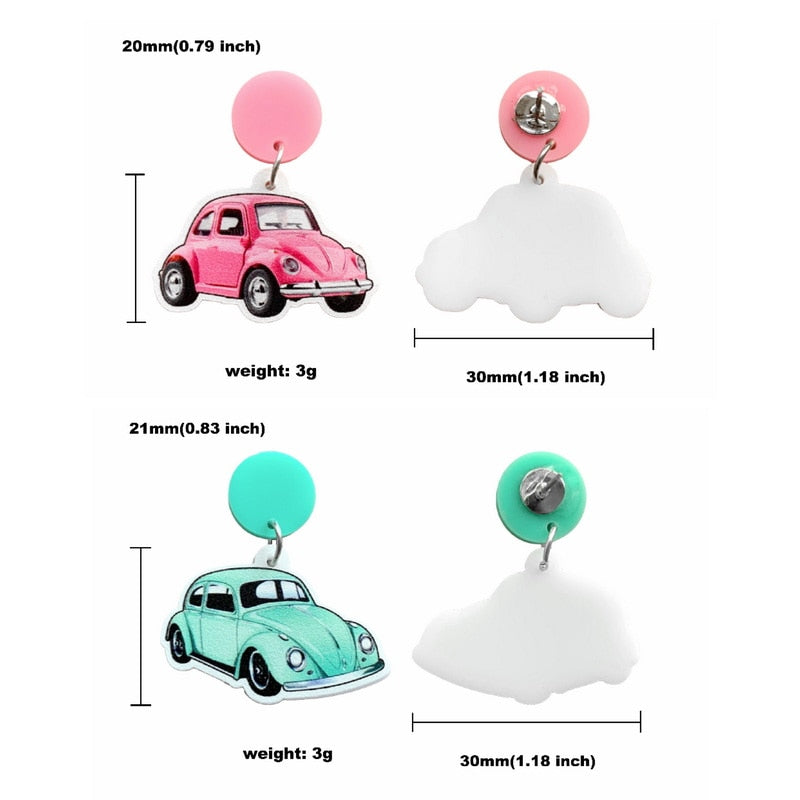 Acrylic Pink Car Drop Charm Earrings For Women Girl Fashion Modern Jewelry Gift