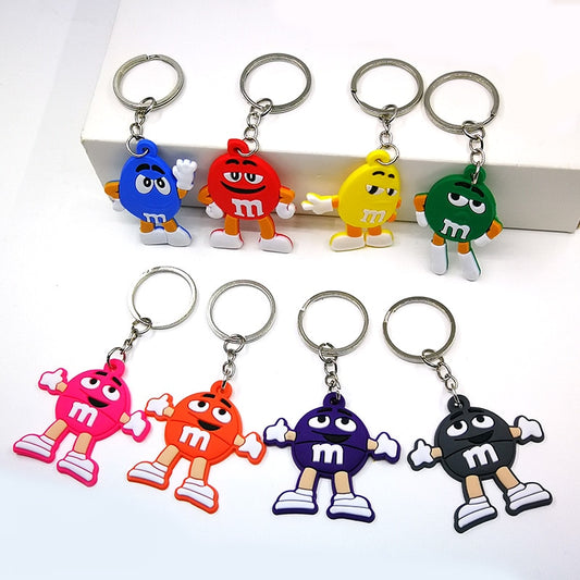 8 Styles PVC Colorful Bean M&M Keychain Cartoon Key Ring Anime Pendant Key