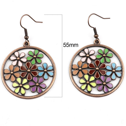 Round Pastel Floral Lady Cute Dangle Earrings for Women Jewelry Girls Earrings