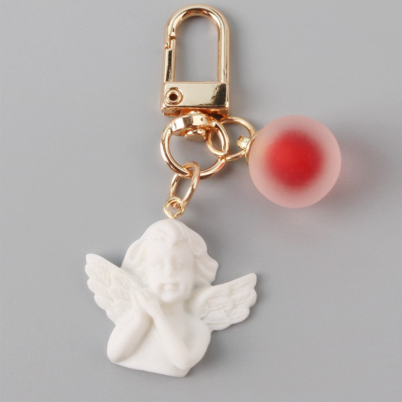 5 Colors White Angel Keychain Charms Women Cute Mini Jelly Ball Pendant Key Ring