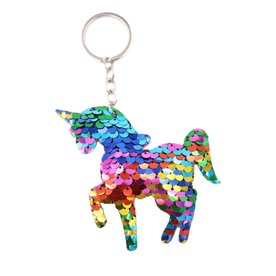 Colorful Unicorn Sequin Keychain Sparkling Love Keyring Women Shoulder Bag