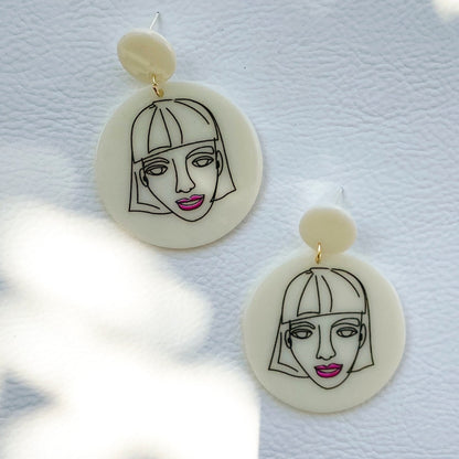 Geometric Face Hand Painted Resin Drop Earrings Women Girl Party Gift Fashion