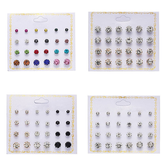 12 Pairs Crystal Simulated Pearl Colorful Stud Earrings Women Ear Accessory